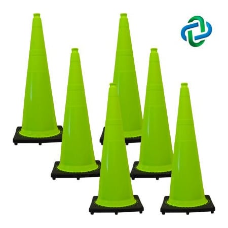 Gec Mr Chain Traffic Cone, 36in, Safety Green, 6/Pack 98014-6